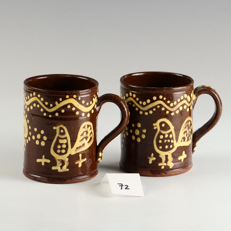Two pieces of redware mugs dated 1984 Woodstock, Conn (1 of 3)