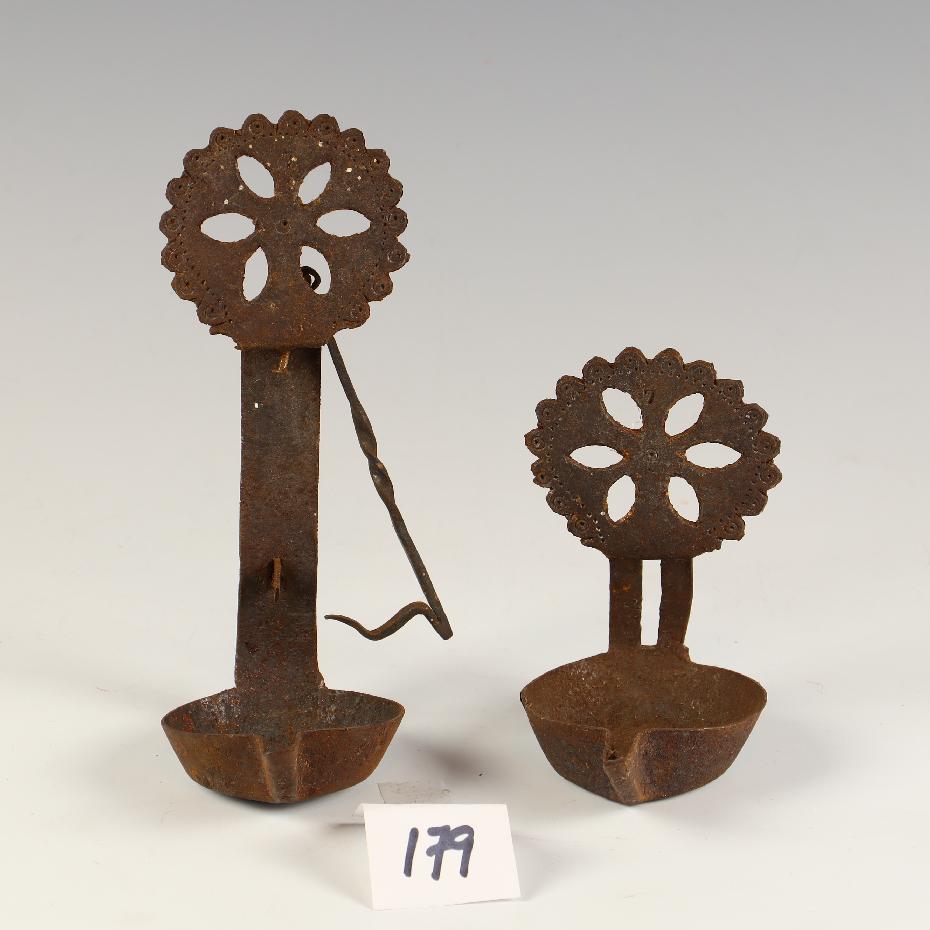 Primitive antique whale oil tin lanterns: Primitive antique whale oil tin lanterns 5 and 8 inches tall