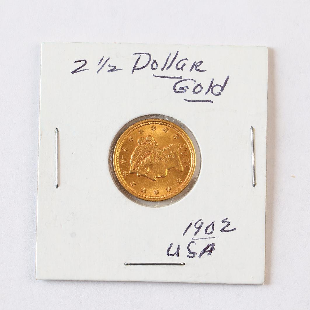 1902 Liberty Head 2.5 dollar gold coin USA F-XF (1 of 2)