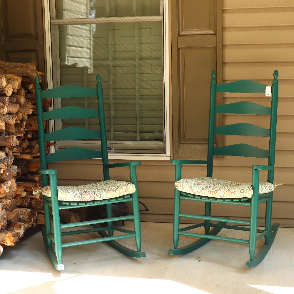 Two Wooden Green Porch Rockers