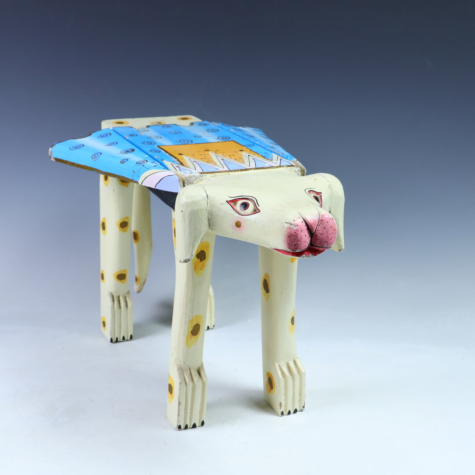 Wooden Mexican painted dog stool: Wooden Mexican painted dog stool, 12 inches wide, 22 inches length,12 inches high