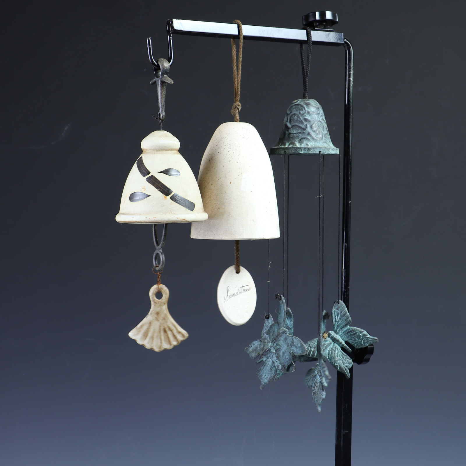 Two stoneware windchimes and a cast metal butterfly chimes (1 of 1)