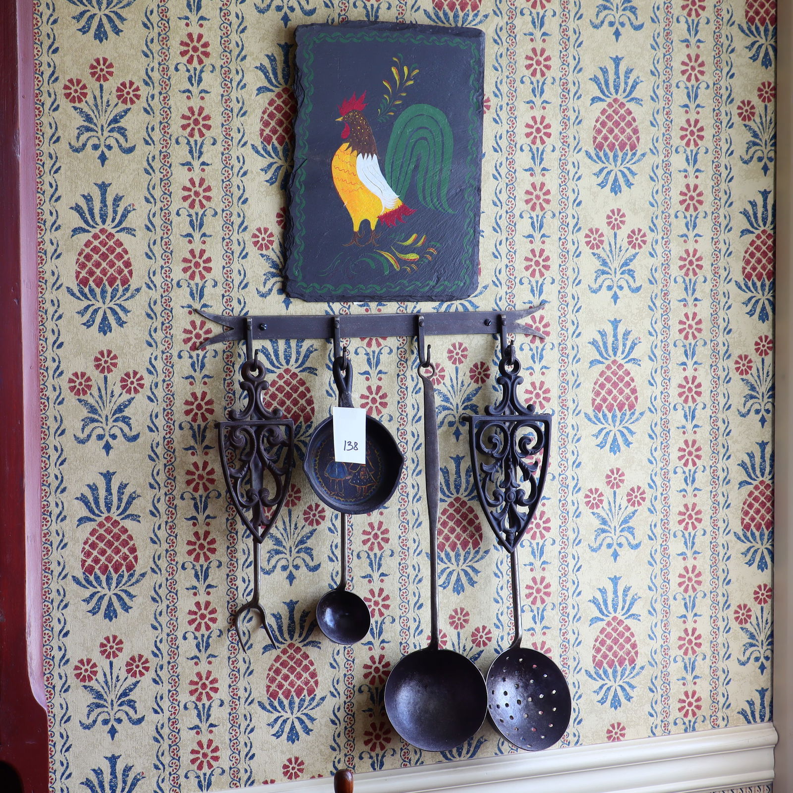 Primitive Tools, Trivets, mini cast iron pan, and a slate folk art: Primitive Tools, Trivets, mini cast iron pan, and a slate folk art