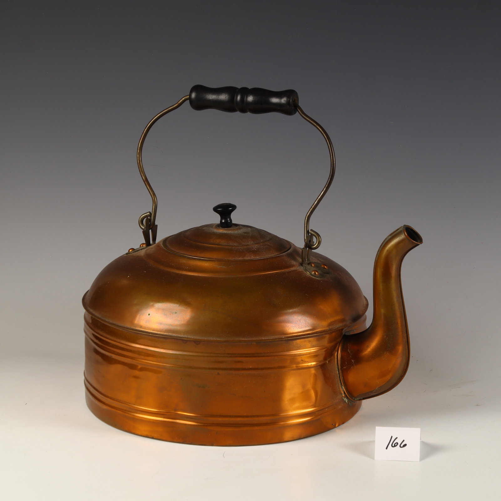 Large Vintage Revere Copper Kettle: Large Vintage Revere Copper Kettle, has dents, 10 inches diameter, 8 inches tall, 12 inches tall to handle