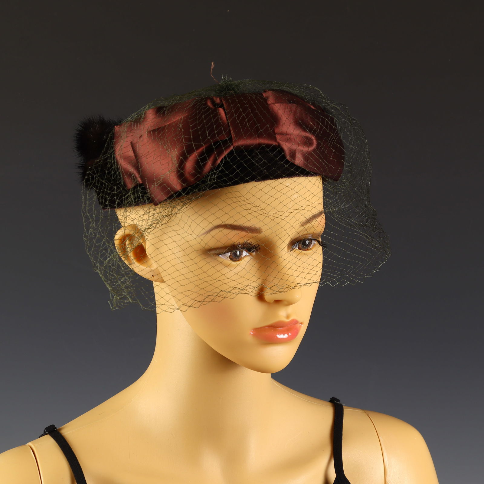 Two Vintage hats: Two Vintage hats, one mink fur with net, one fabric with net