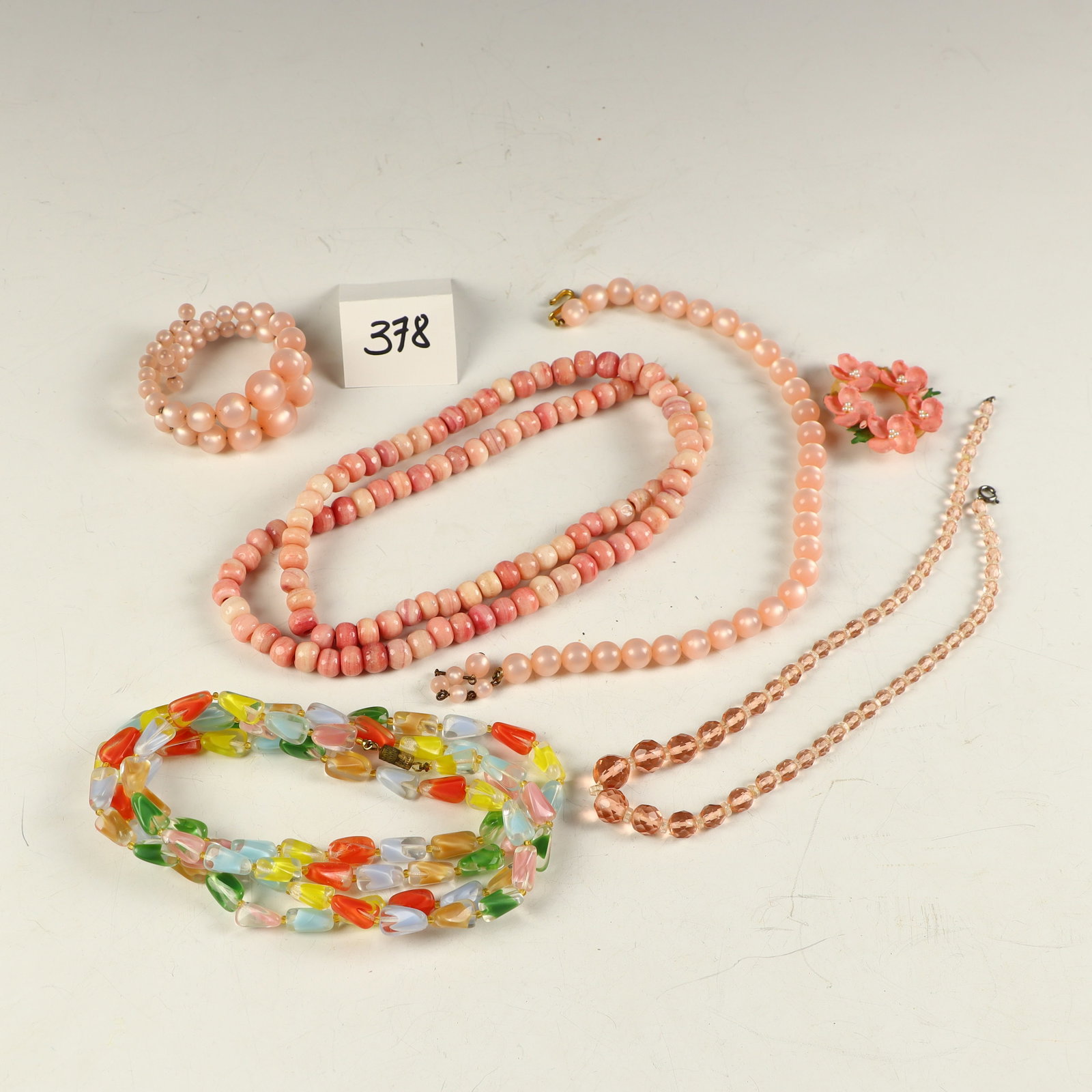 Pink stone necklace 30 inches length and other pink jewelry: Pink stone necklace 30 inches length and other pink jewelry