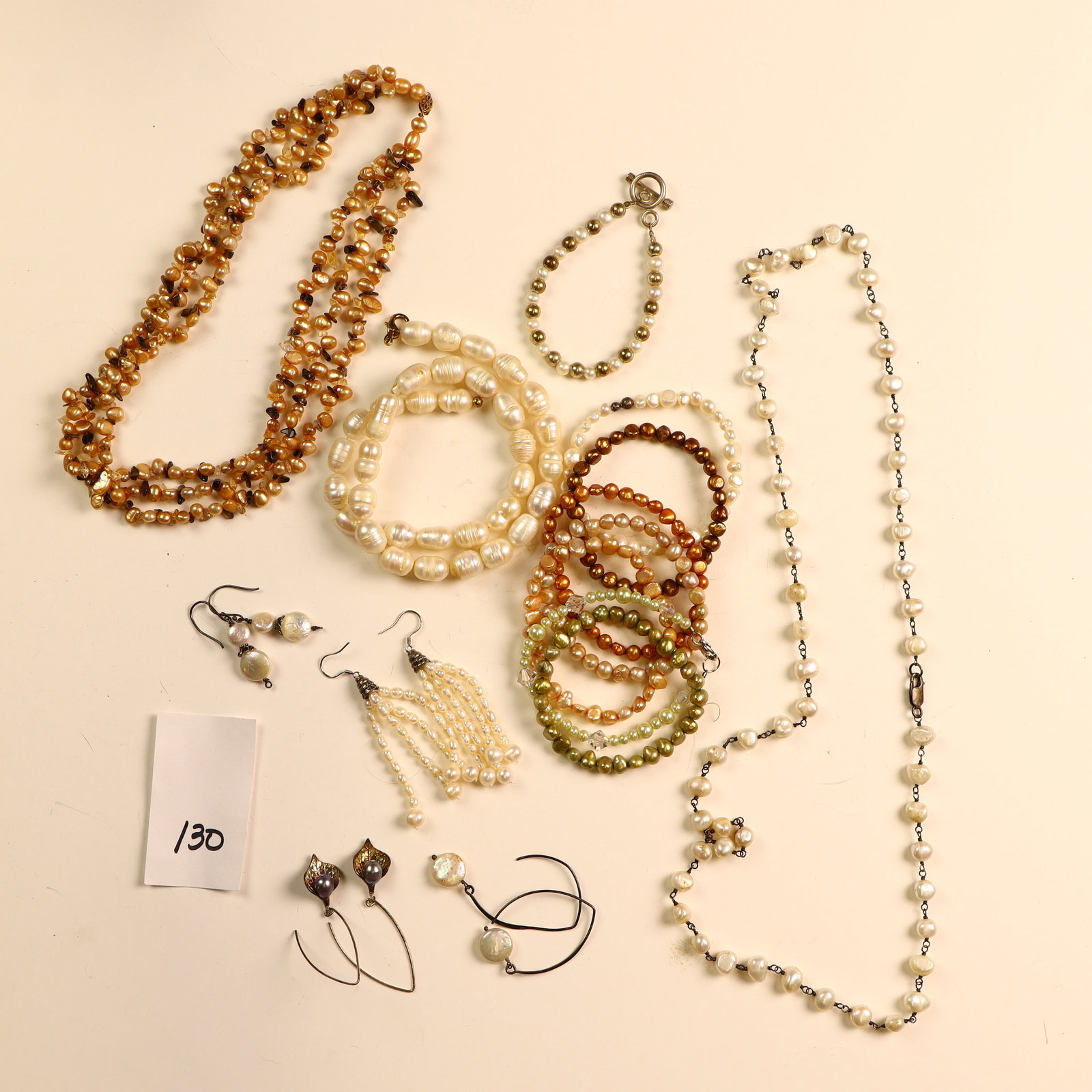 Two freshwater necklaces and a pair of pearl earrings: Two freshwater necklaces and a pair of pearl earrings