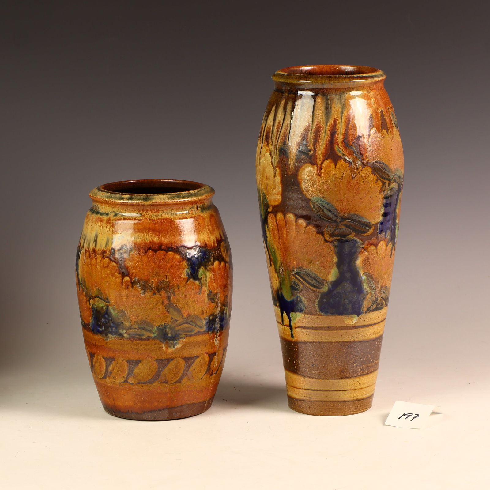 Signed Studio Tall pottery vases 13X6 inches (1 of 3)