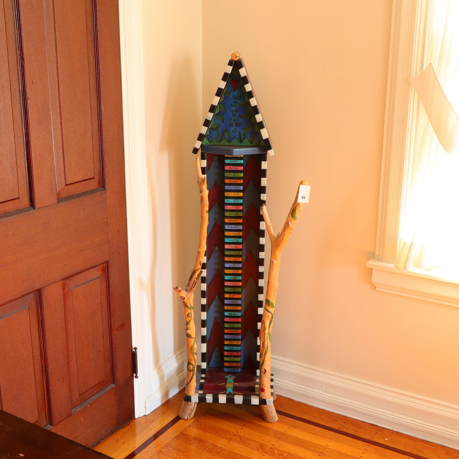 Music Rack Southwestern wooden sculpture: Music Rack Southwestern wooden sculpture handpainted and decorated with tree branches 1997, 55.5 inches tall, 15 inches wide, 13 inches depth