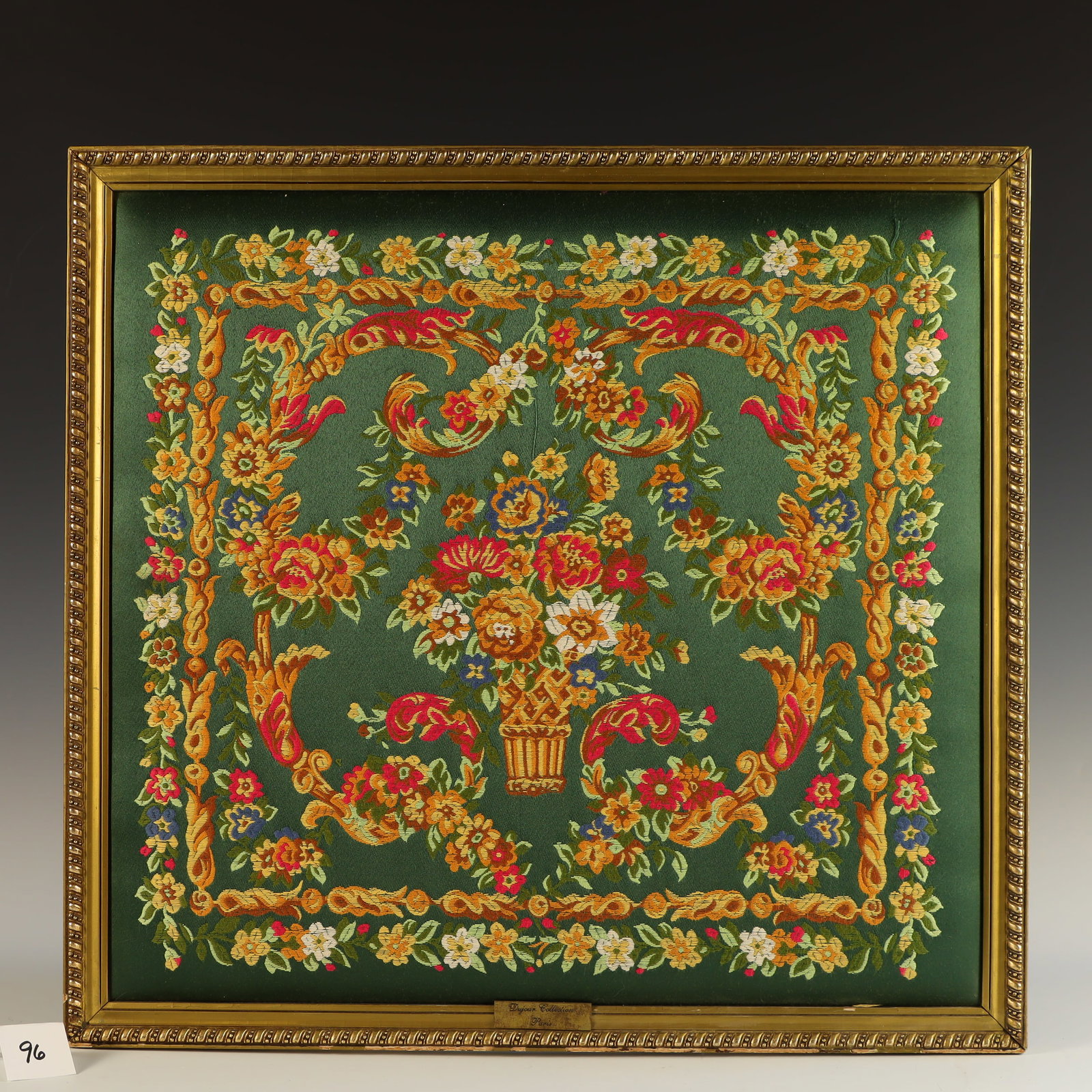 Dujour Collection Paris Embroidered Panel art: Dujour Collection Paris Embroidered Panel art, frame size 20X21.5 inches, the frame has losses, it appears to be wood frame and plaster materials