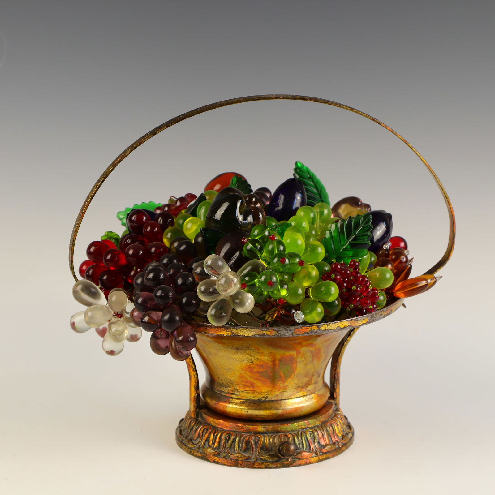 Antique brass basket with glass fruit (1 of 3)