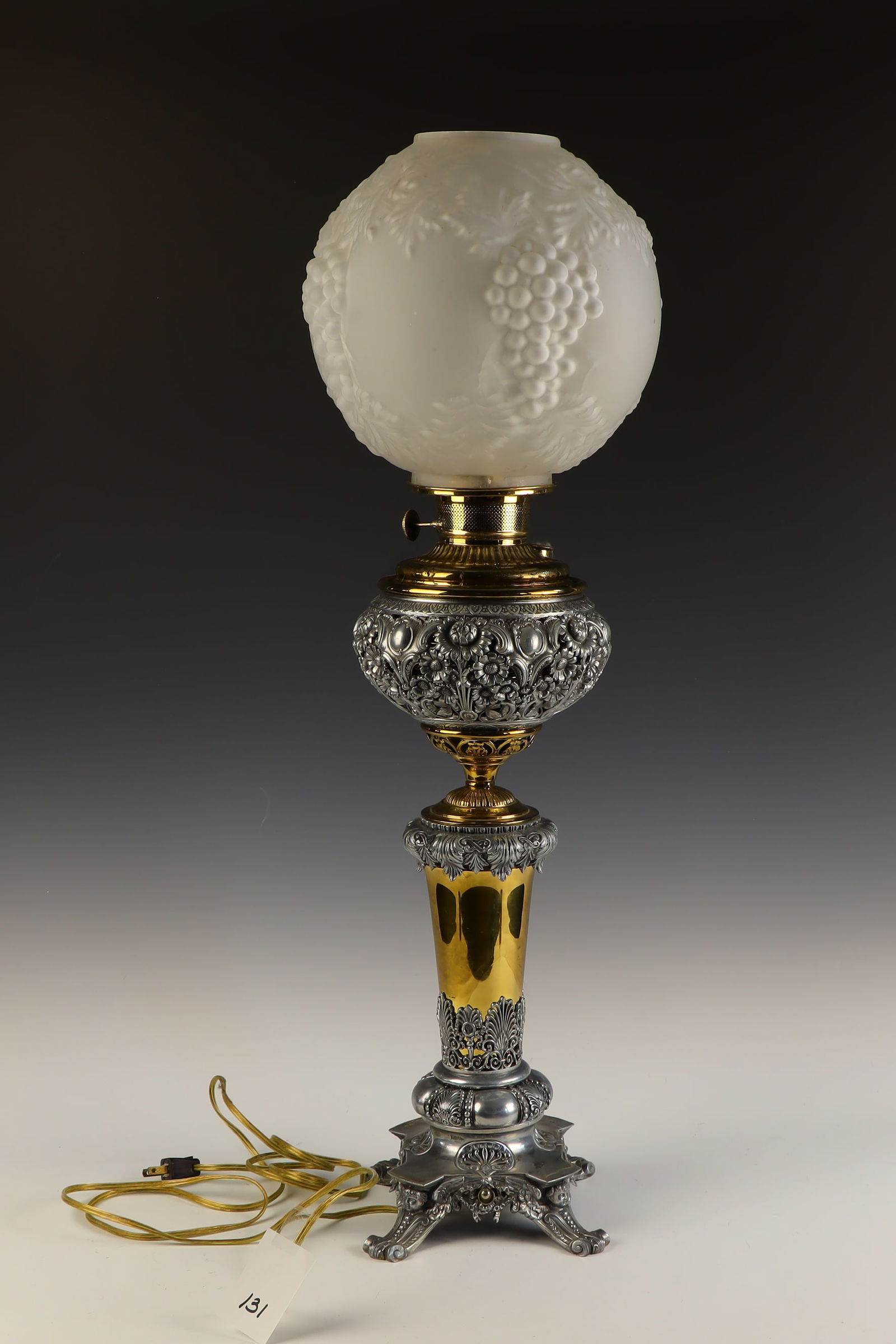 Beautiful pewter and brass table lamp with glass grape shade (1 of 5)