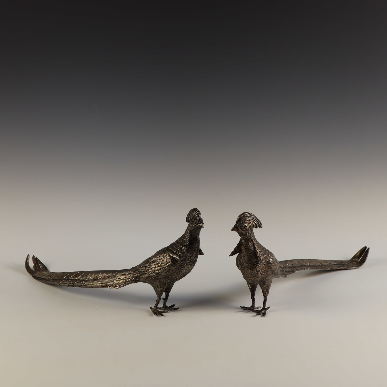 Mid century pair of Pheasants metal sculptures: Mid century pair of Pheasants metal sculptures 16X7X2.5 inches