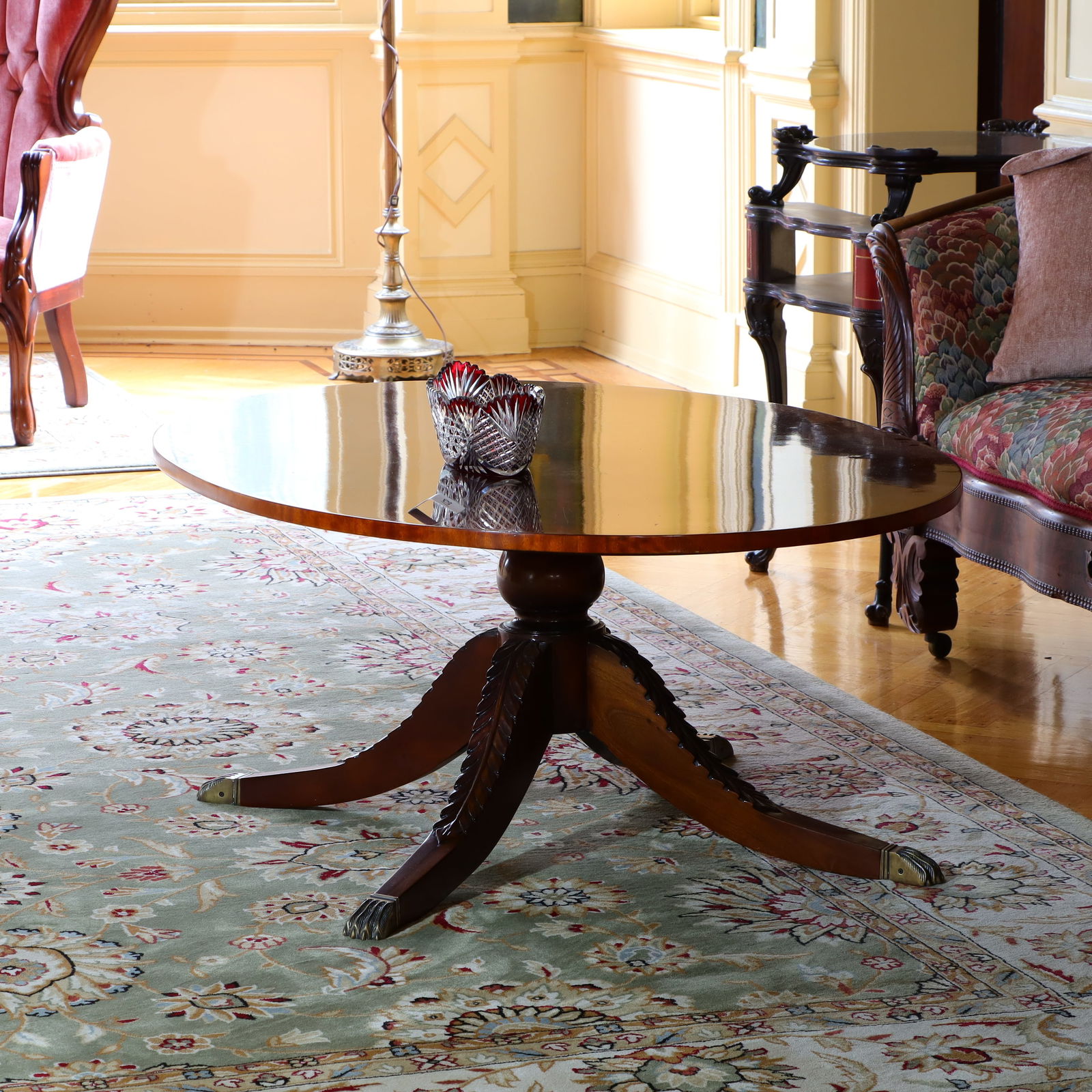 Antique walnut claw brass footed coffee table (1 of 3)