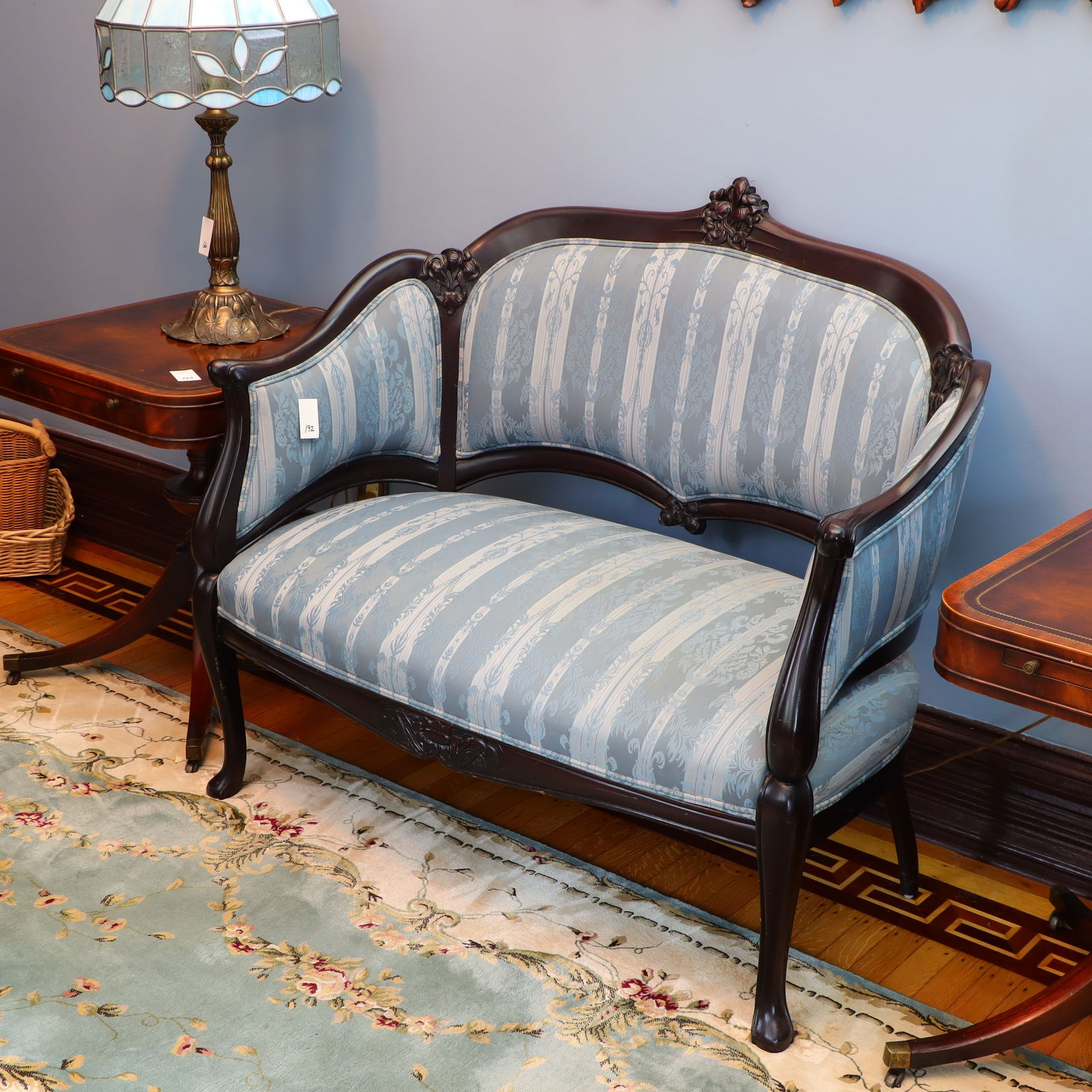 Ornate loveseat wood frame late Victorian style (1 of 2)