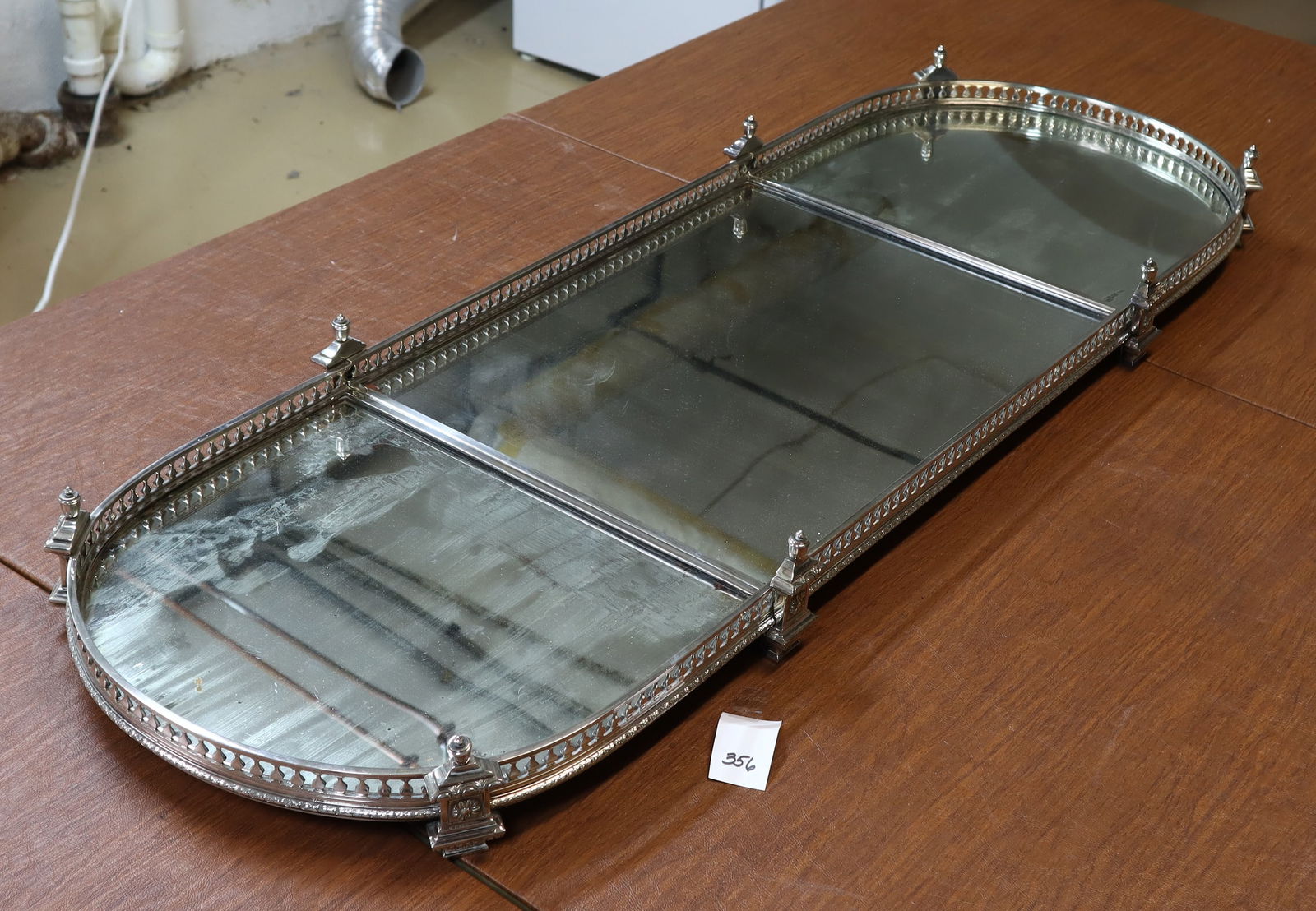 Antique three sections silver plate mirror centerpiece plateau (1 of 2)