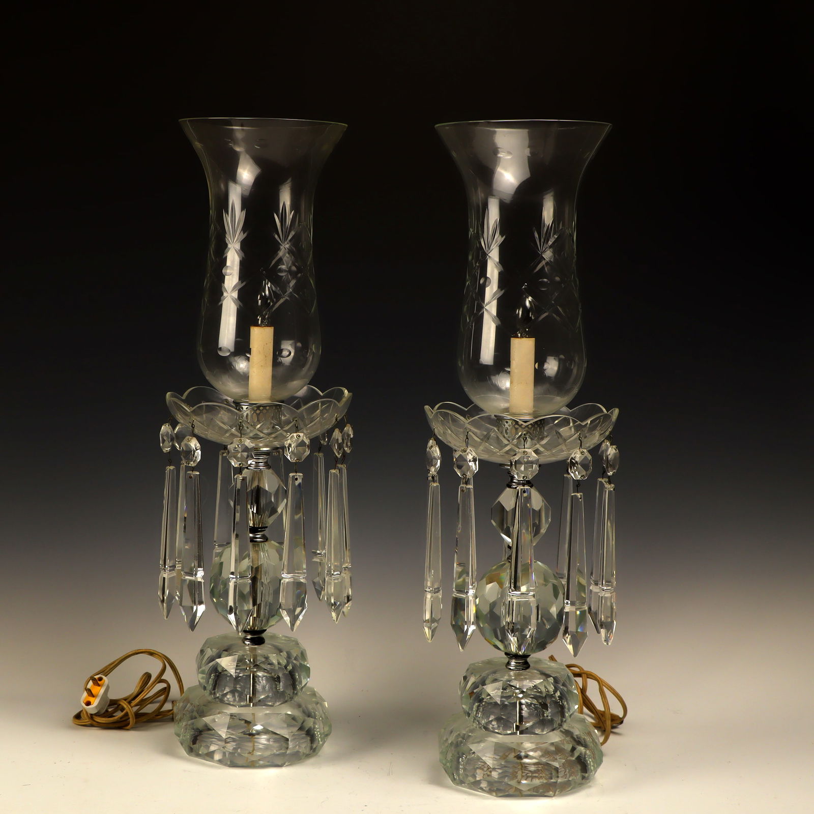 A pair of antique chandelier lamps with prisms (1 of 2)