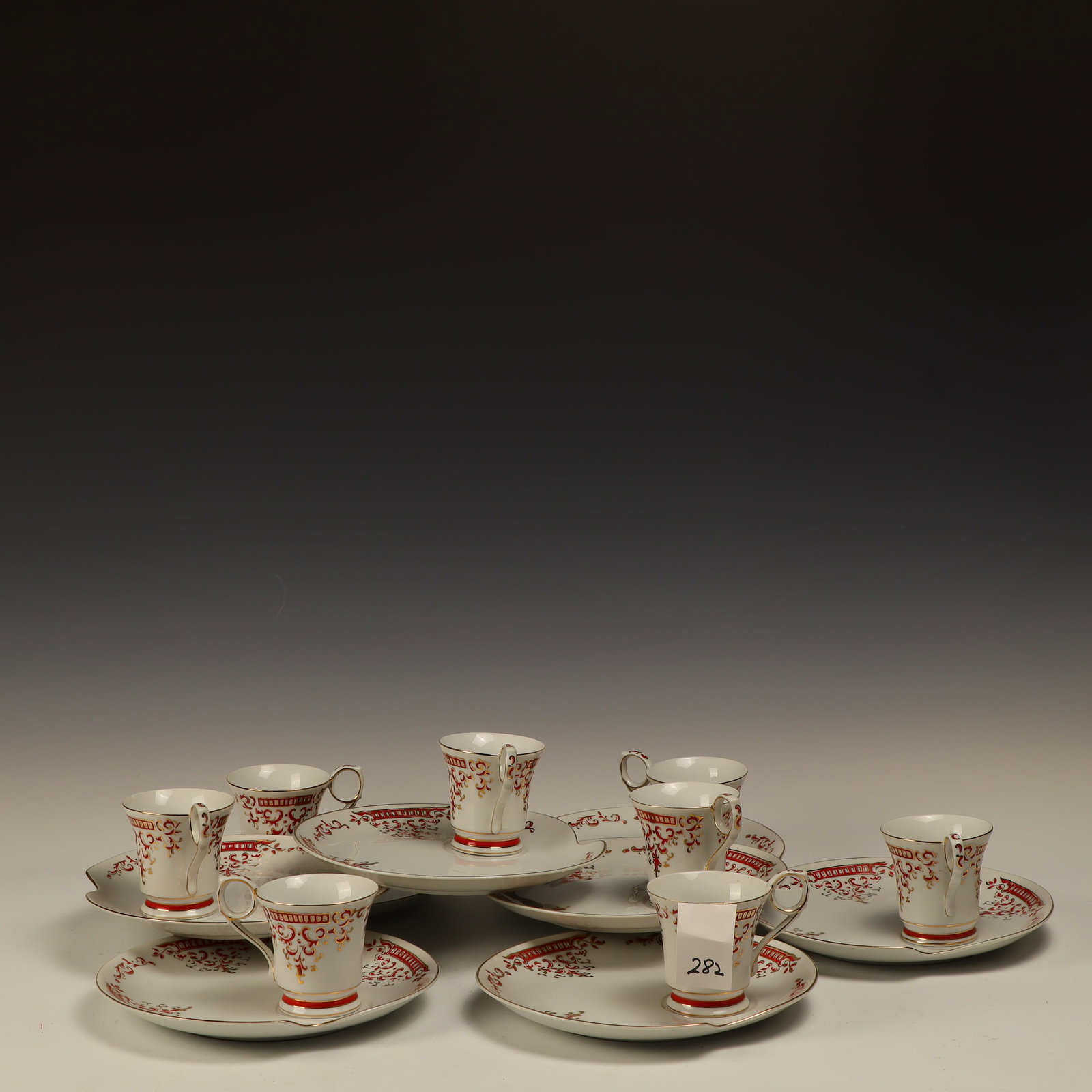 Renaissance plates and cups: Renaissance plates and cups, 9 inches diameter plates, cups are 3.5X3 inches, 8 sets, have slight chips on rims