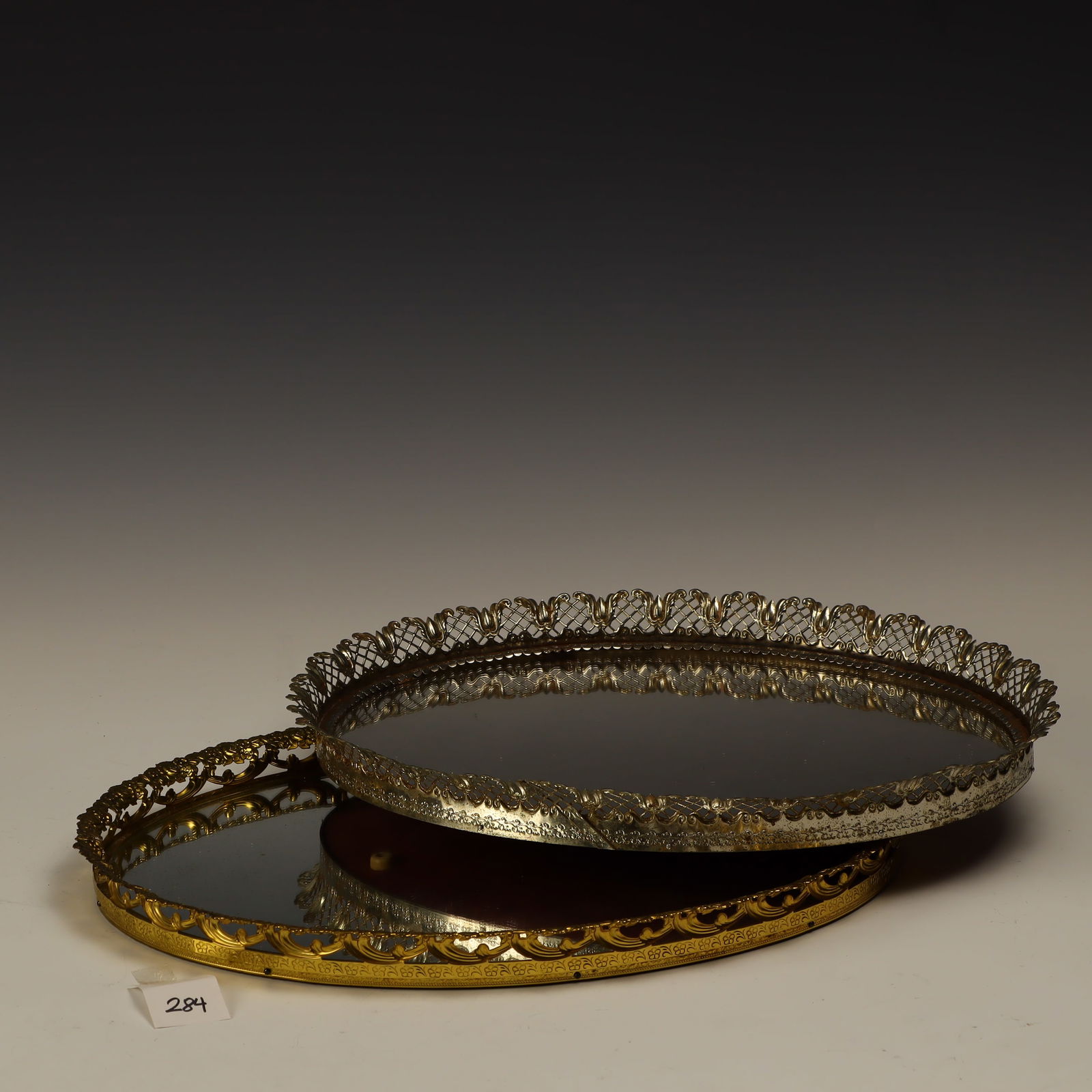 Vintage Oval metal mirrored trays (1 of 2)