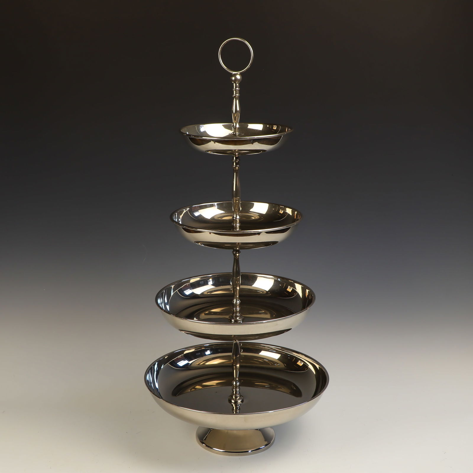 Four layered silver plate fruit, pastry serving tray (1 of 2)