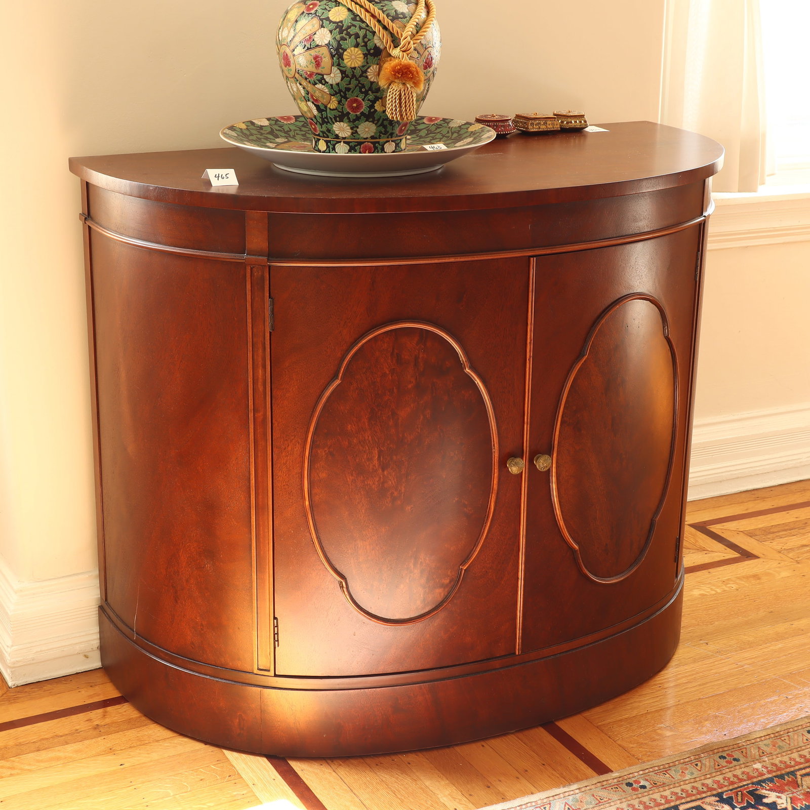 Bow Front Cabinet: Cabinet 41X19.5 inches, 33.5 inches tall