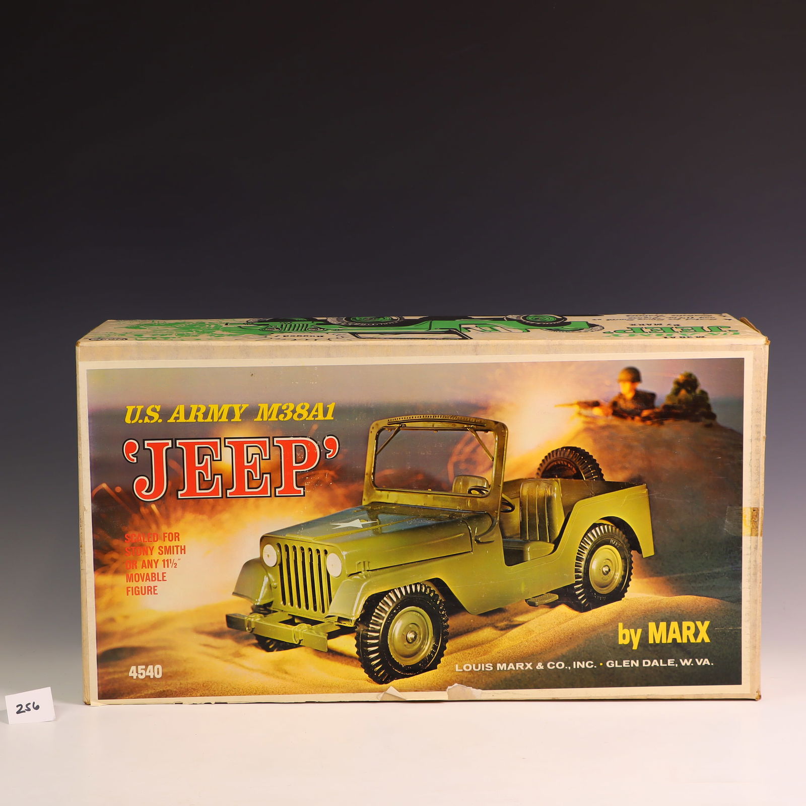 Vintage US Army Jeep by Marx: Vintage US Army Jeep by Marx, missing steering wheel, truck size is 21 inches length, 9.5 inches wide, 10 iches tall, box size is 24X13X8.5 inches