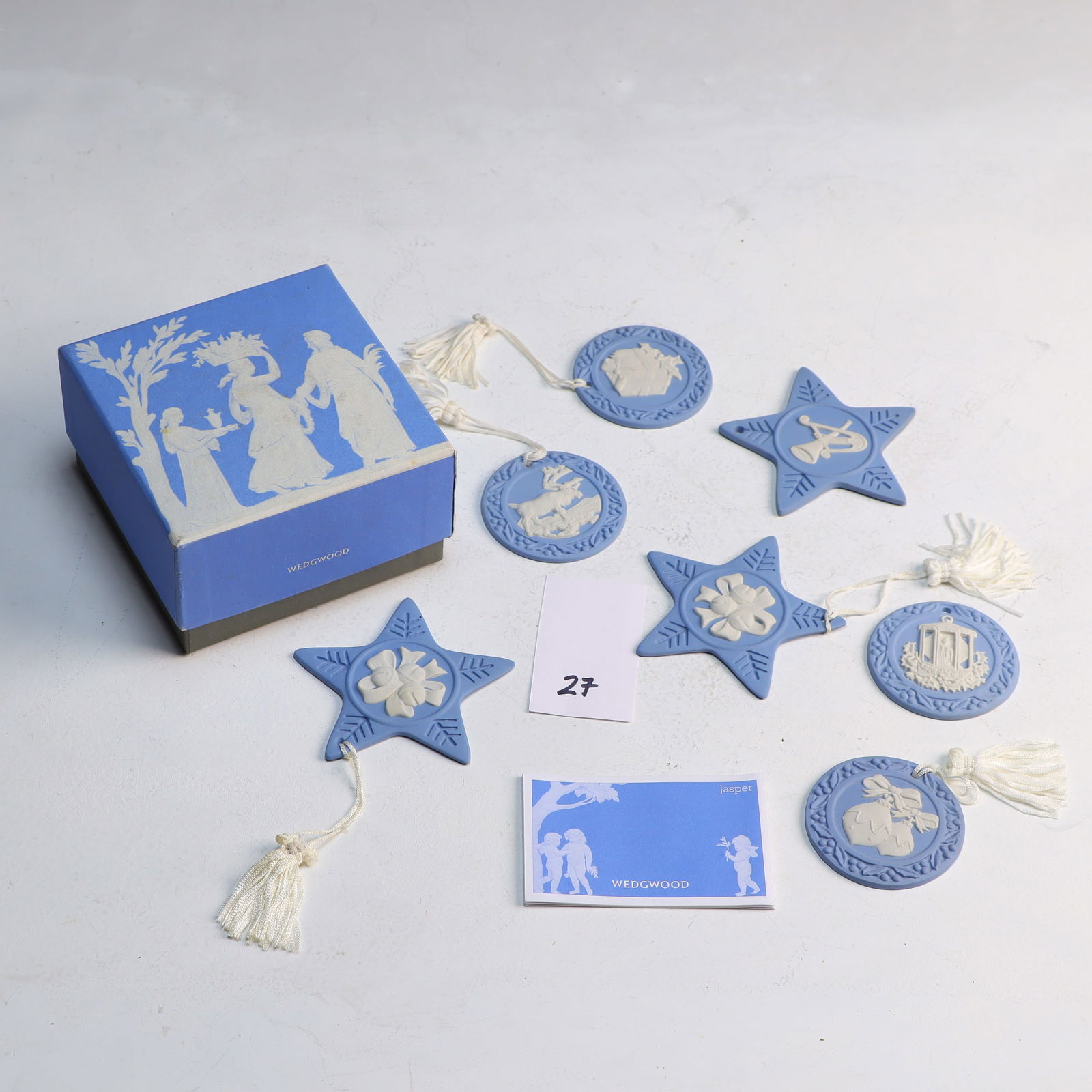 Seven vintage Wedgwood Jasperware Christmas Ornaments: Seven vintage Wedgwood Jasperware Christmas Ornaments 2 inches and 3 inches