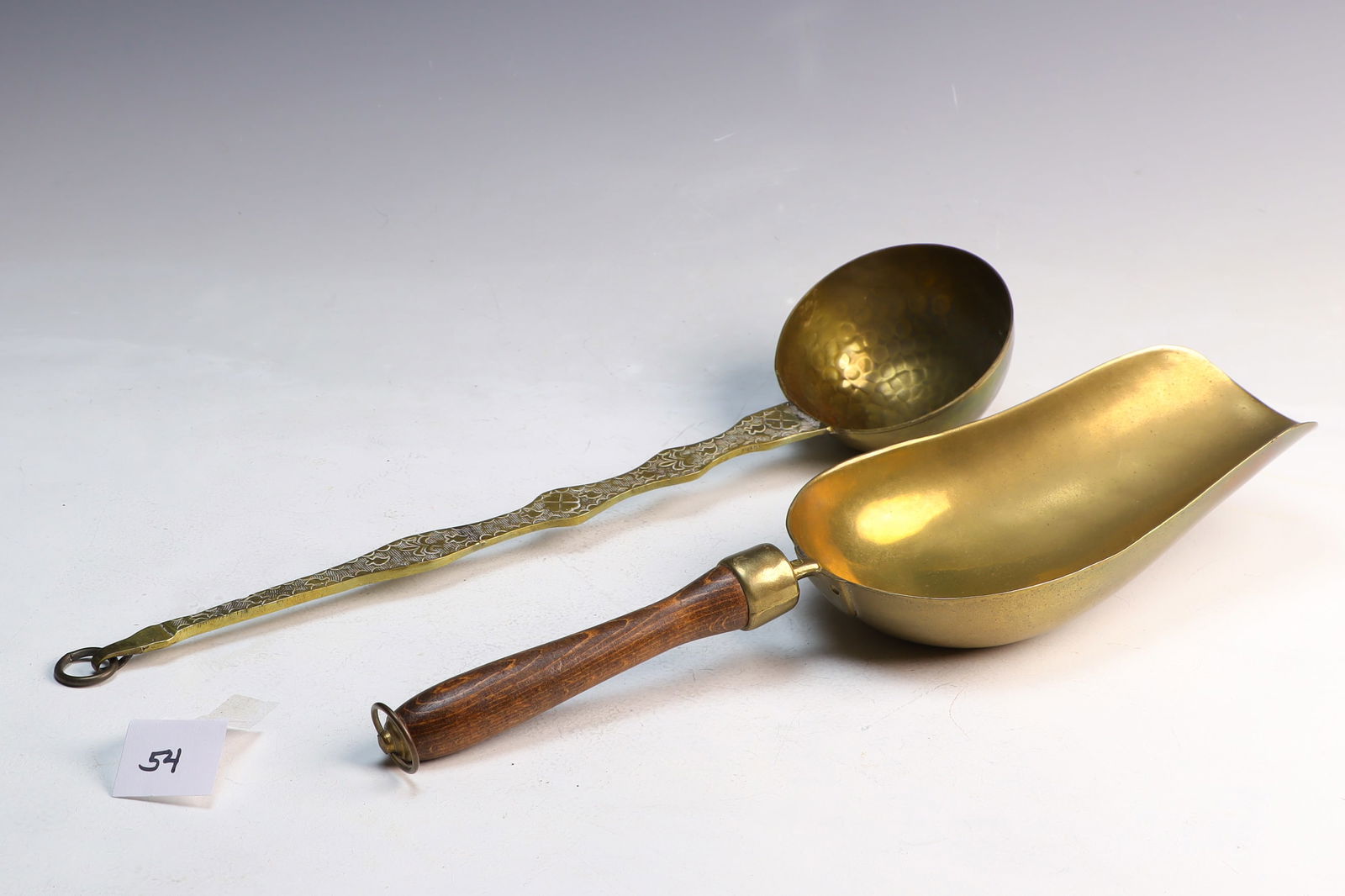Antique English heavy large  brass scoop and a vintage brass ladle (1 of 2)