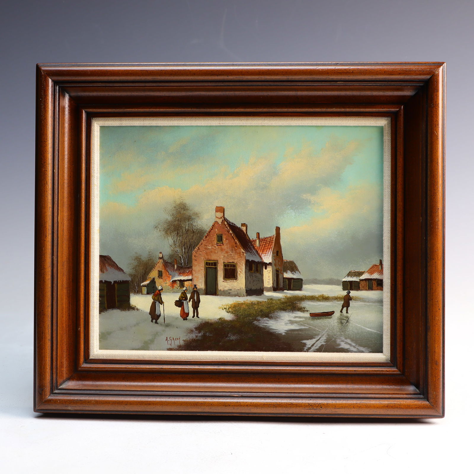 Original Oil Painting on board by A. Groot Winter Walk (1 of 2)