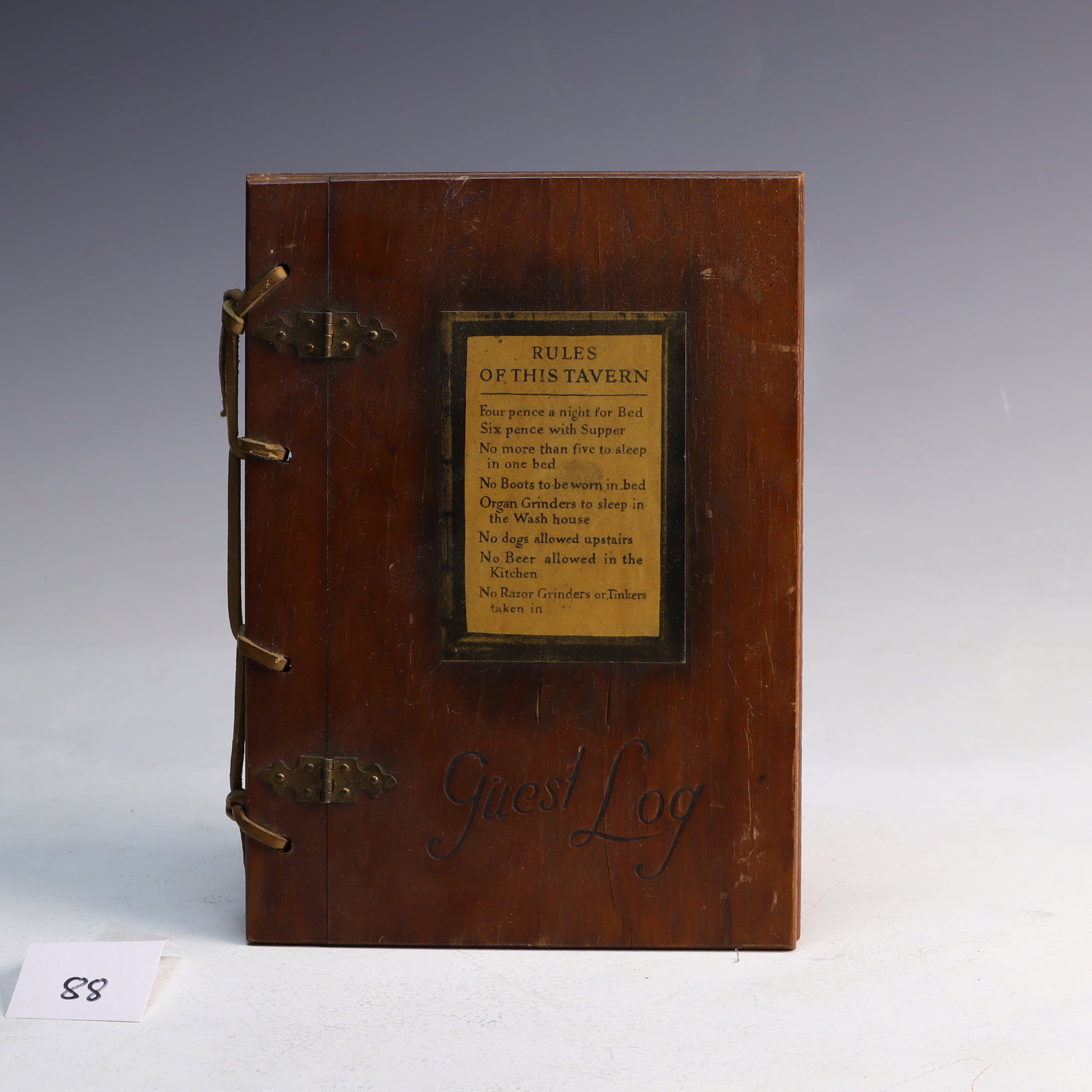 Old Guest Log wood and leather binding cover: Old Guest Log wood and leather binding cover 1937-1940, 9X6.5 inches Doylestown, PA