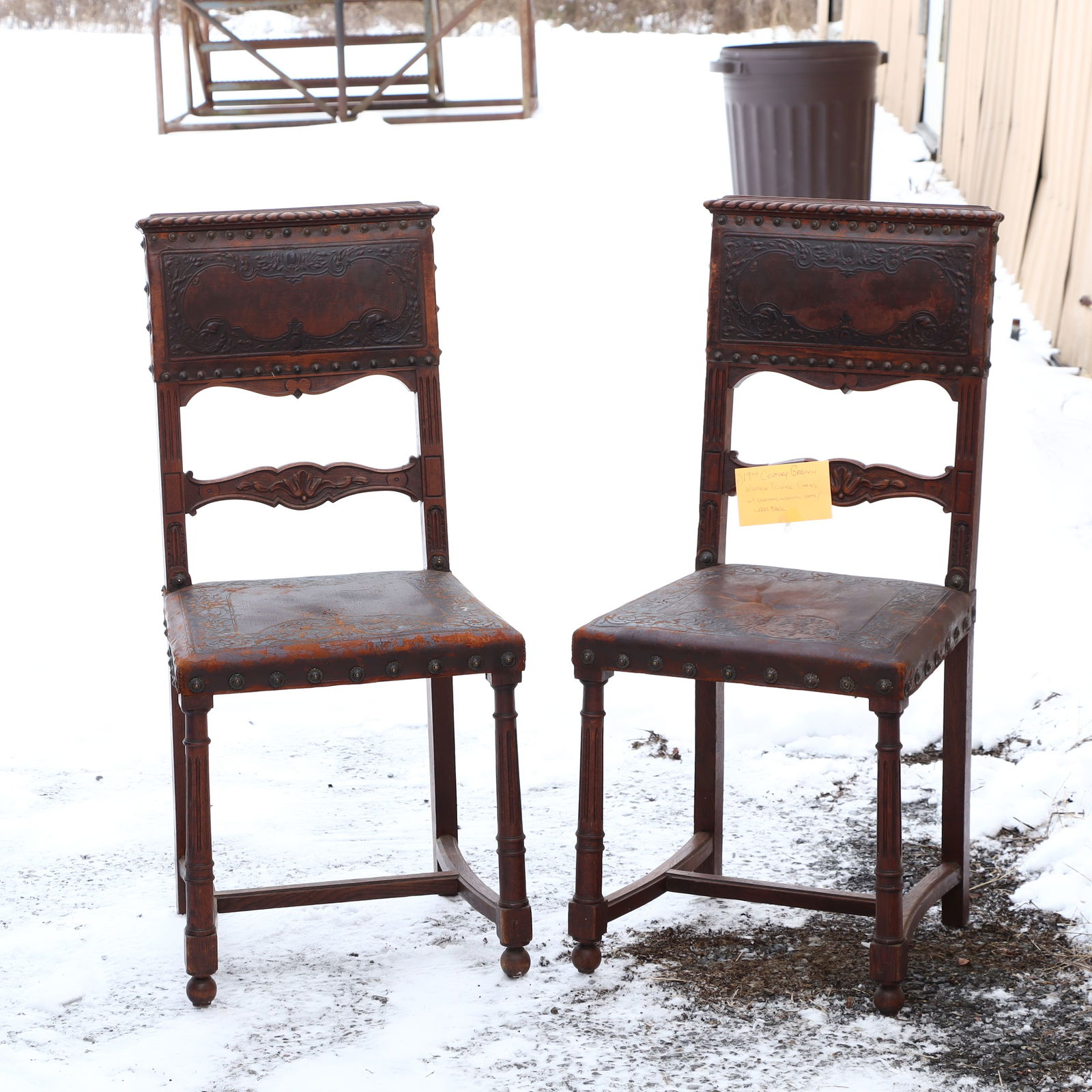 Two antique German leather wrap wooden chairs (1 of 4)