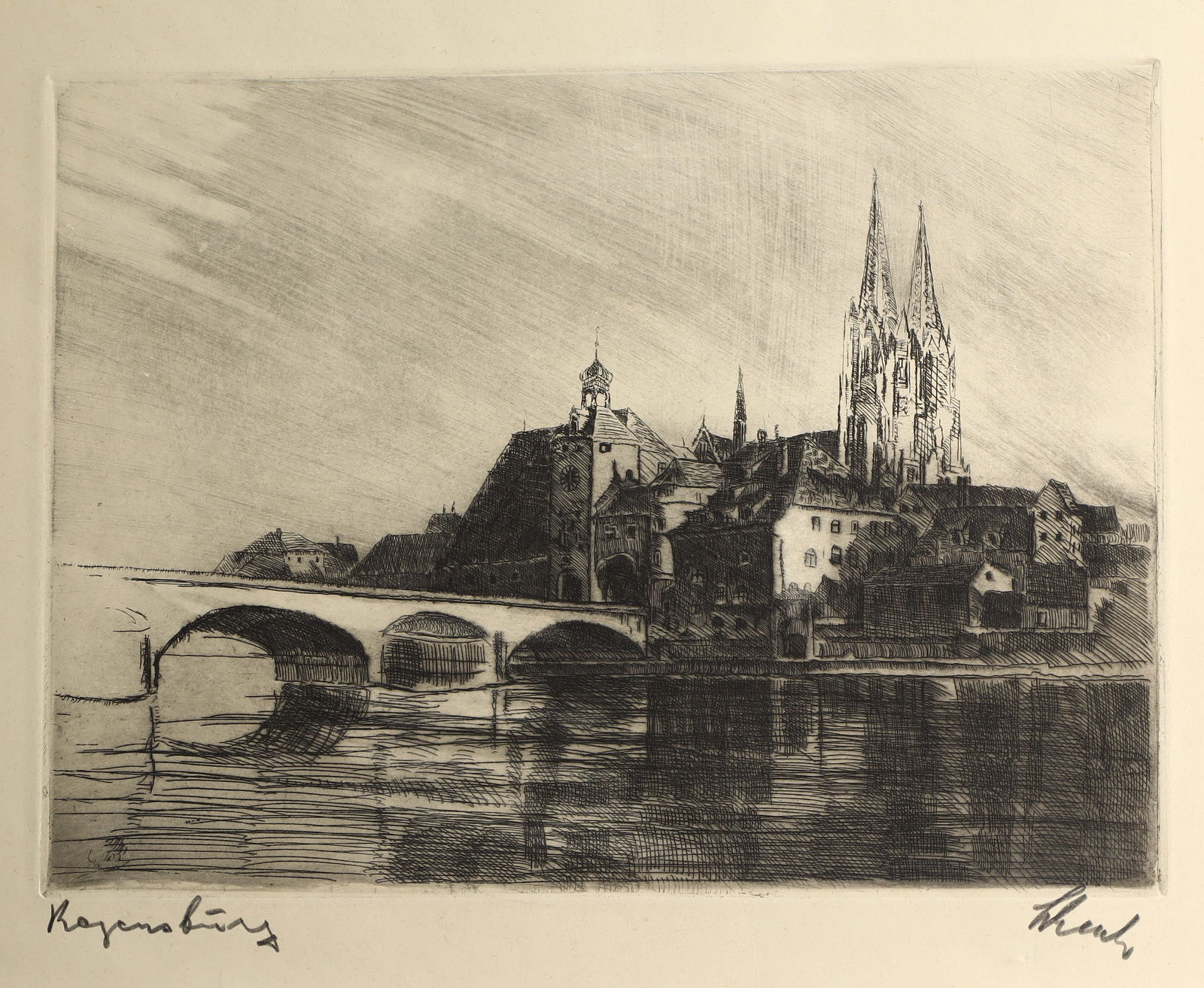 Vintage signed German etching print (1 of 1)