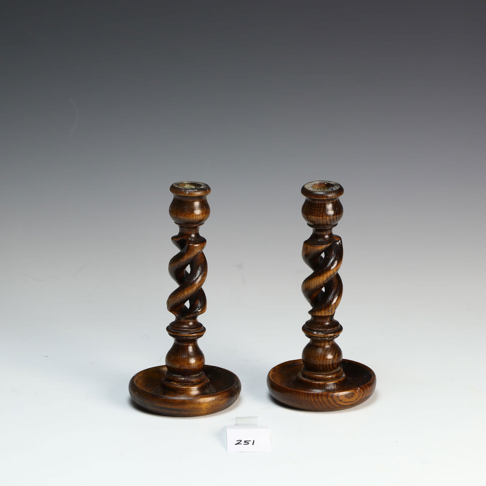 A Pair of English Antique Barley Twist wooden candlesticks (1 of 2)