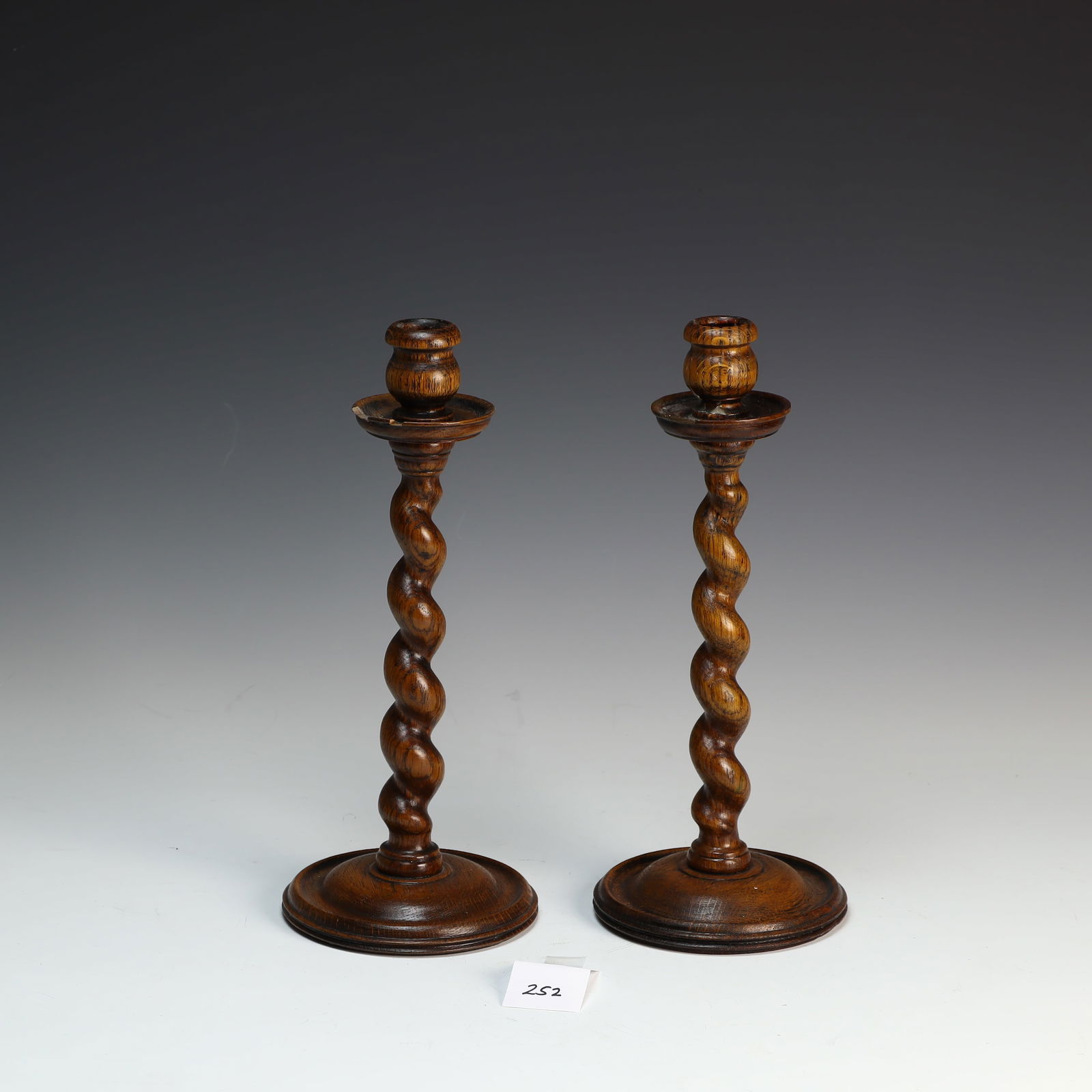 A Pair of English Antique Barley Twist wooden candlesticks (1 of 3)