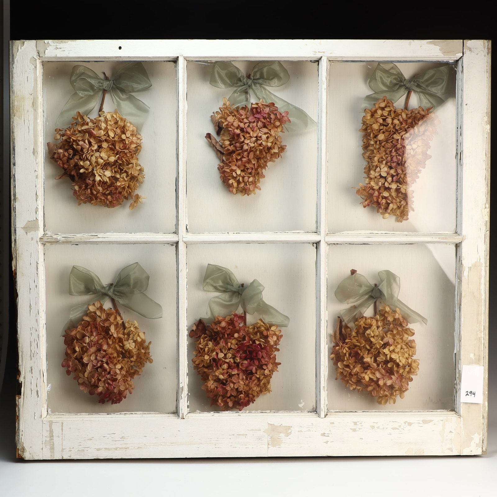 Farmhouse window shadow box frame with dried Hydrangea: Farmhouse window shadow box frame with dried Hydrangea 32X28X3.5 inches