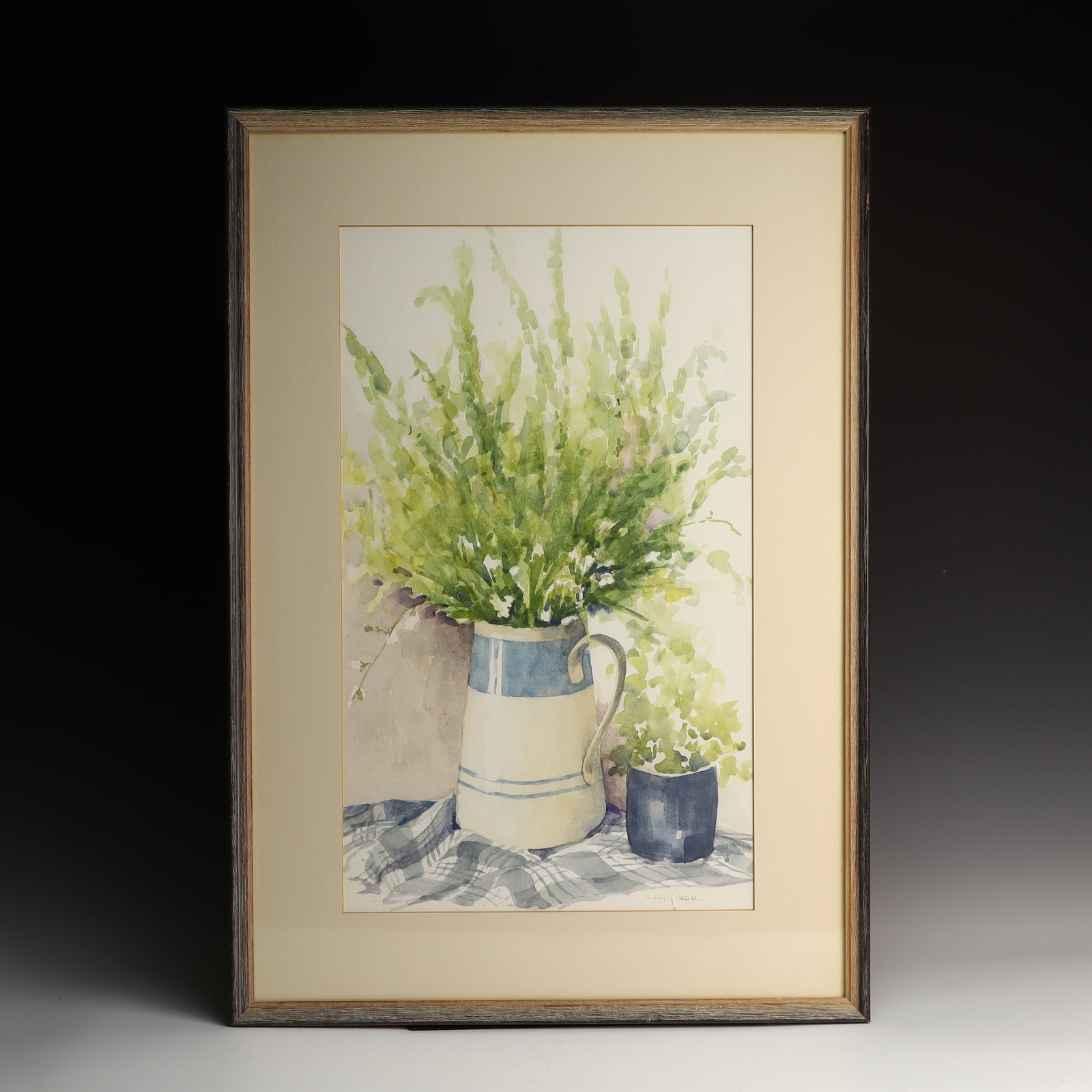 Original signed watercolor art by Ruth G. Senter: Original watercolor art by Ruth G. Senter Title Blue and White Pitcher 28.5X20 inches