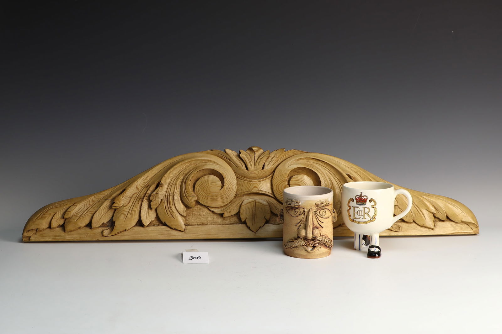 Carved wooden wall hanging , stoneware cup, and vintage Queen Silver Jubilee cup (1 of 4)