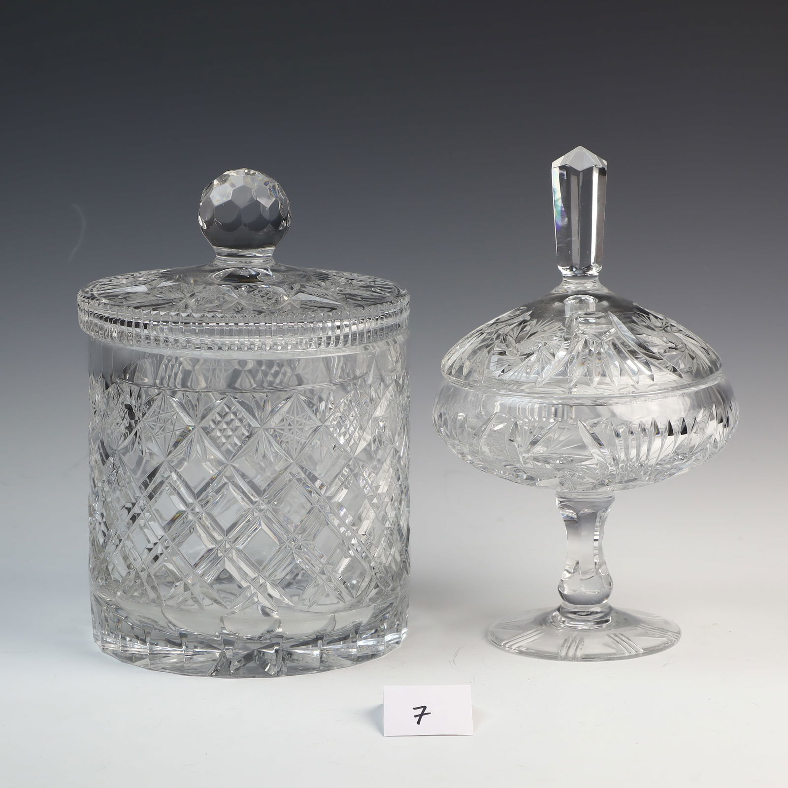 Two pieces of heavy and thick cut crystal compote and lidded jar (1 of 2)
