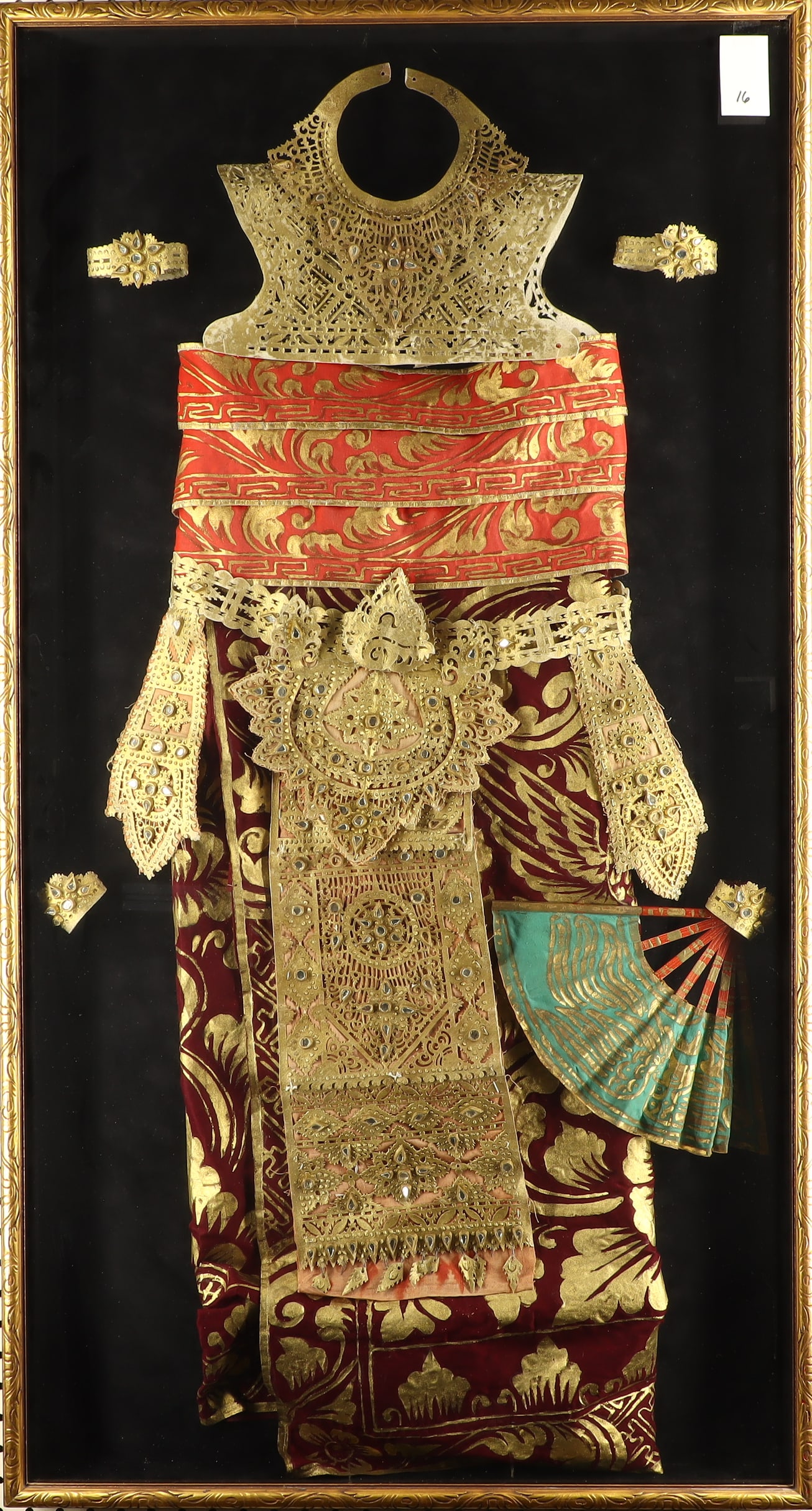 Indian handpainted textile ceremonial costume mounted in a shadow box display (1 of 2)