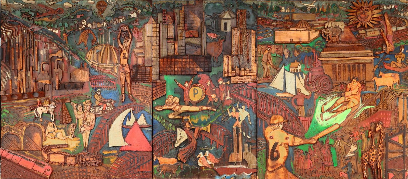 Vintage three panels Bernard Langlais Folk art Sculpture (1 of 6)