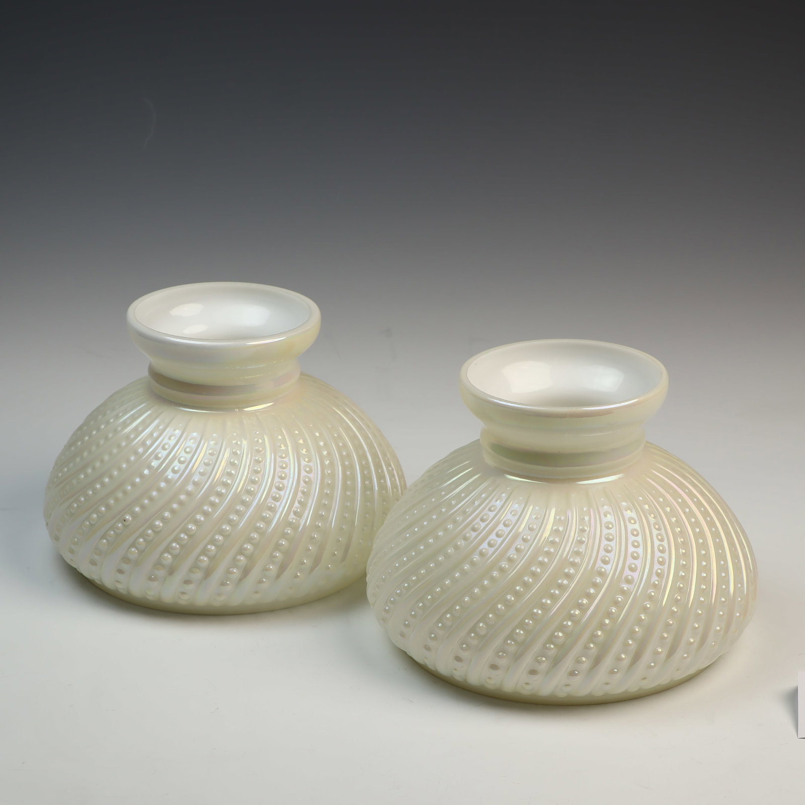 Two vintage pearlized opaline glass lamp shades: Two vintage pearlized opaline glass lamp shades 6X10 inches