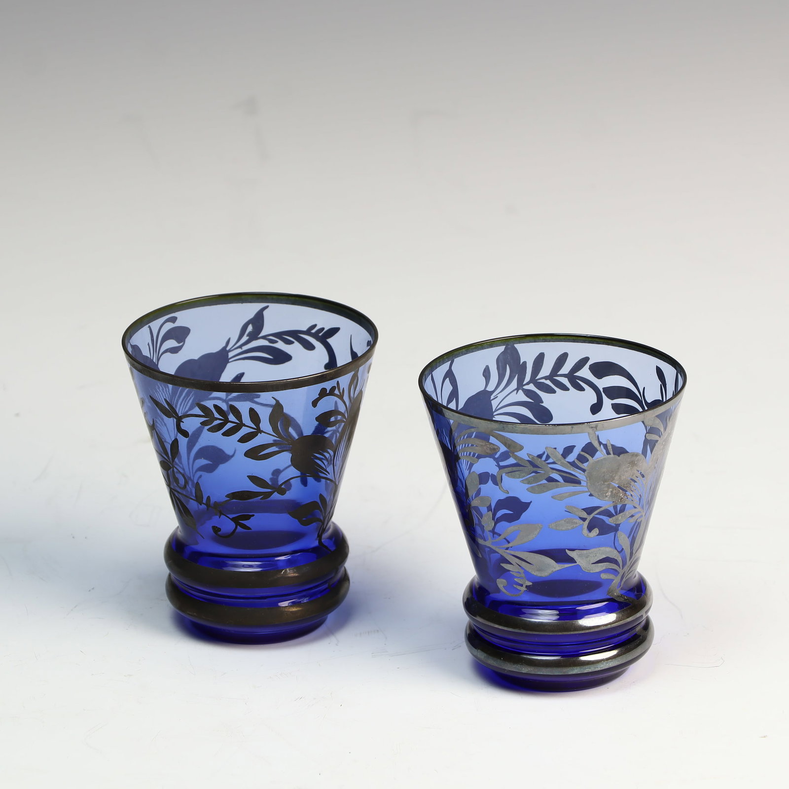 Antique silver overlay blue glasses: Antique silver overlay blue glasses 3.5X3 inches