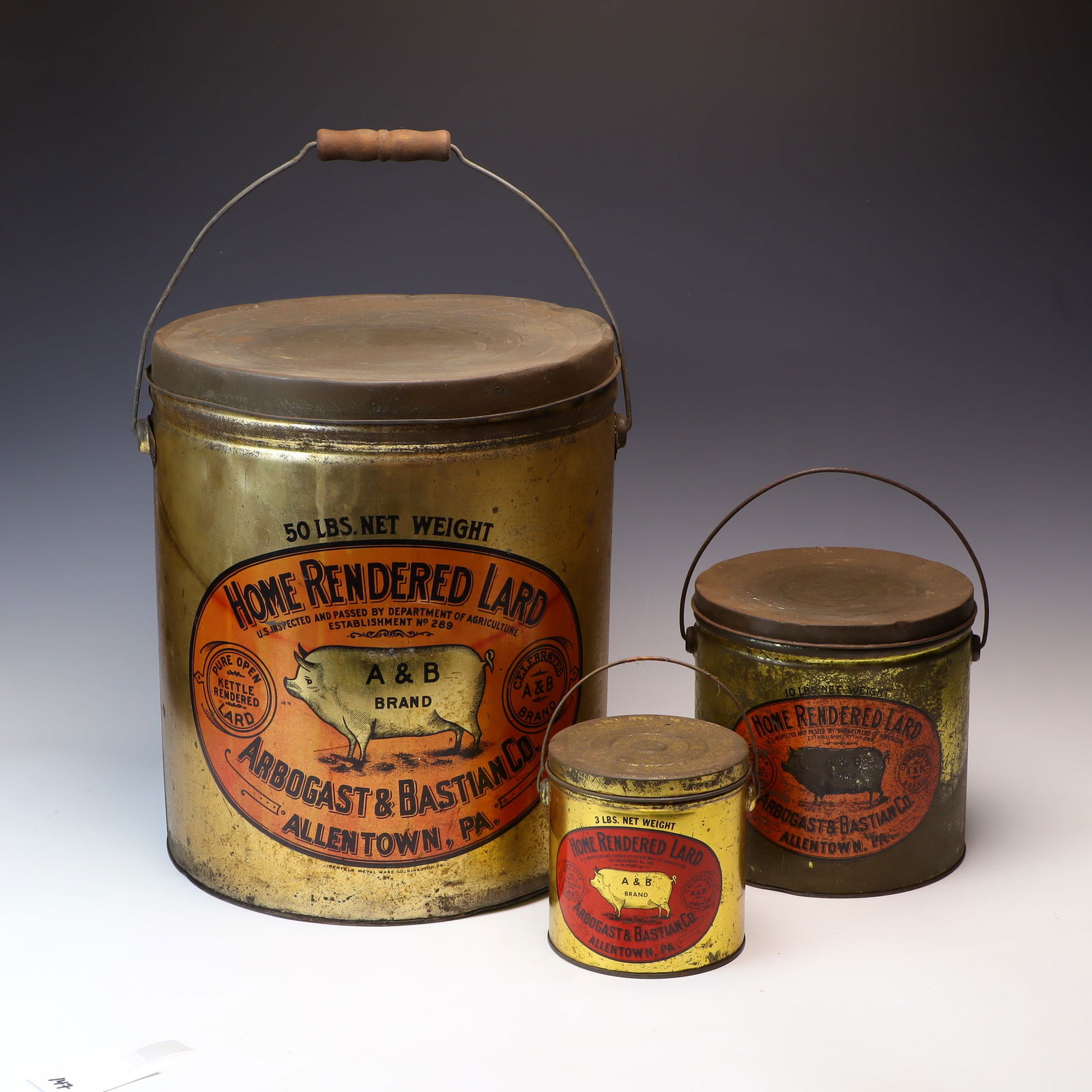 Three vintage Home Rendered Lard tin cans (1 of 2)