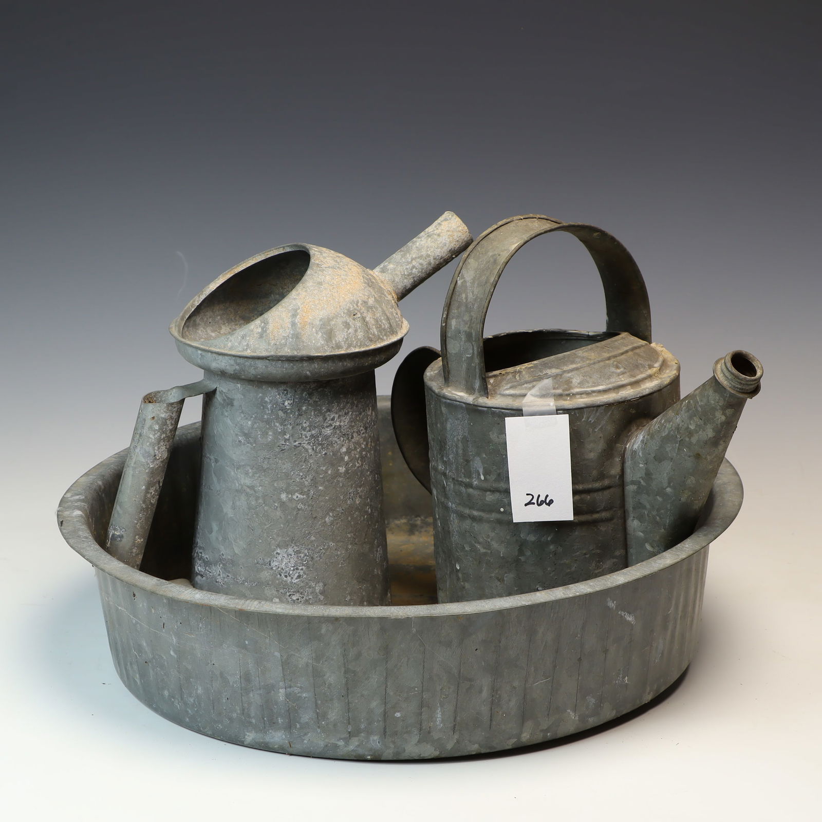 Three pieces of vintage galvanized watering cans and a basin (1 of 2)