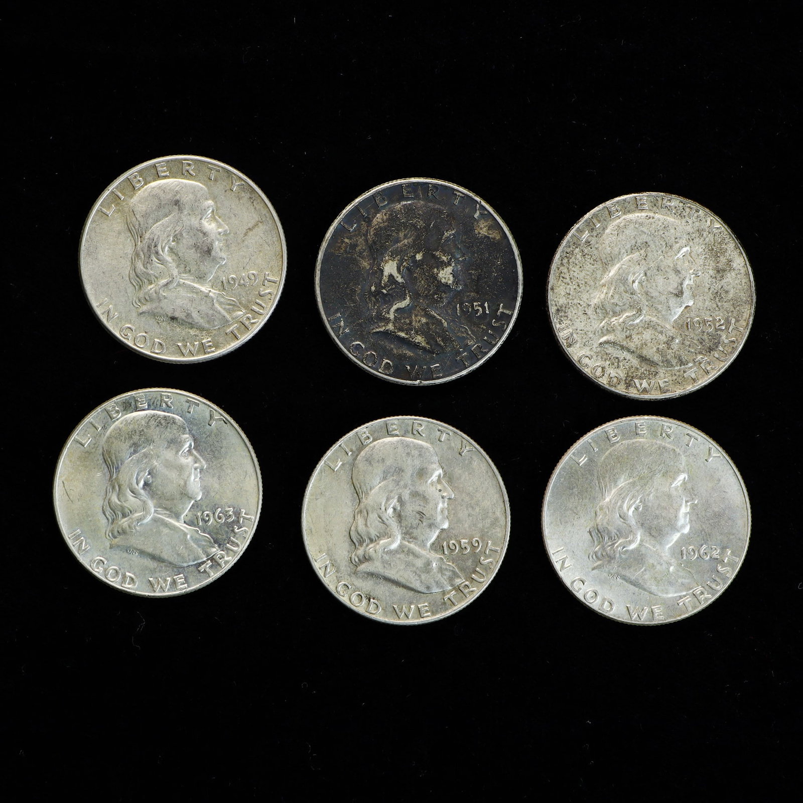 Six 1964 90% Silver Kennedy Half Dollars (1 of 2)