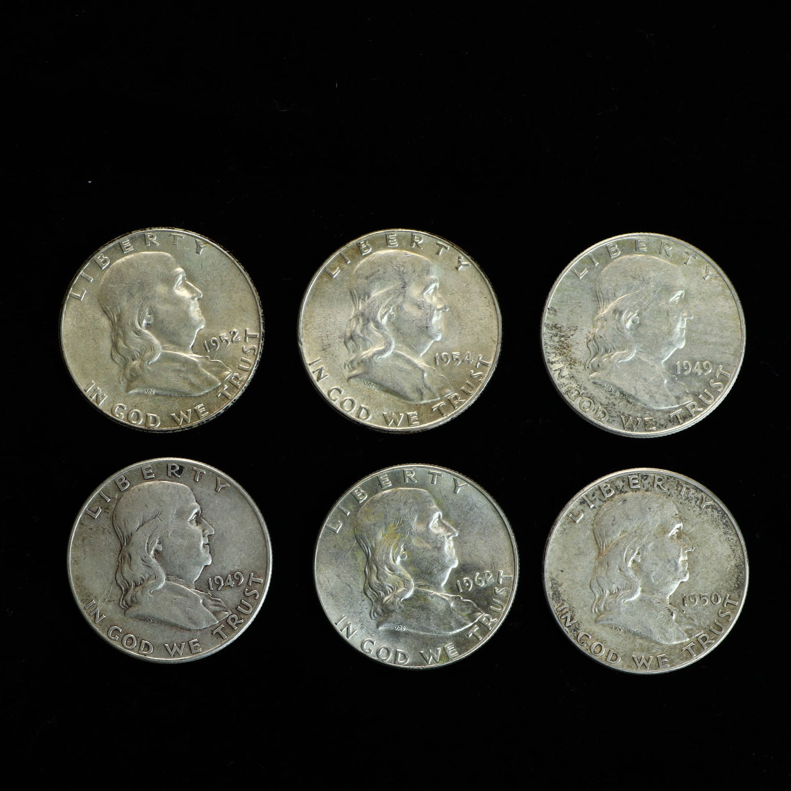 Lot of Six 90% Silver Ben Franklin Half Dollars (1 of 2)