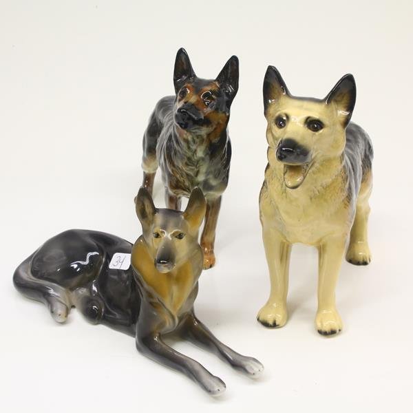 3 Vintage Porcelain German Shepard Dog Figurines (1 of 3)
