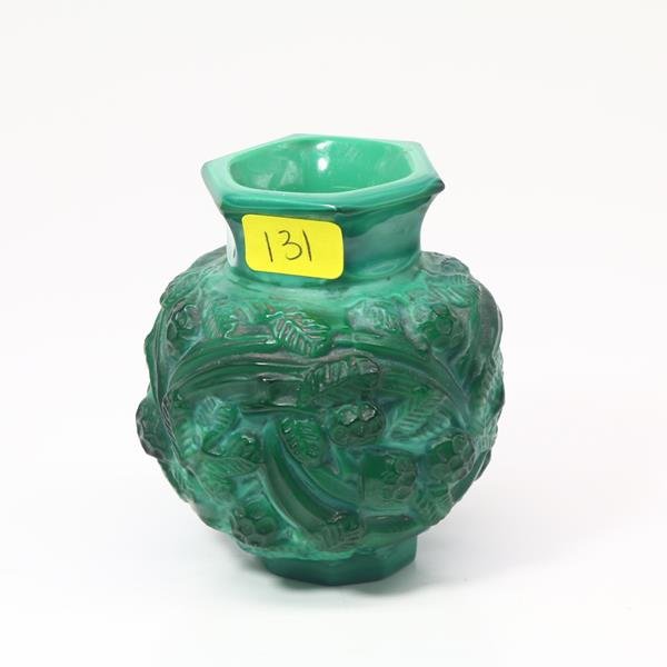 Vintage Green Malachite Schlevogt Glass Vase Bohemian (1 of 1)