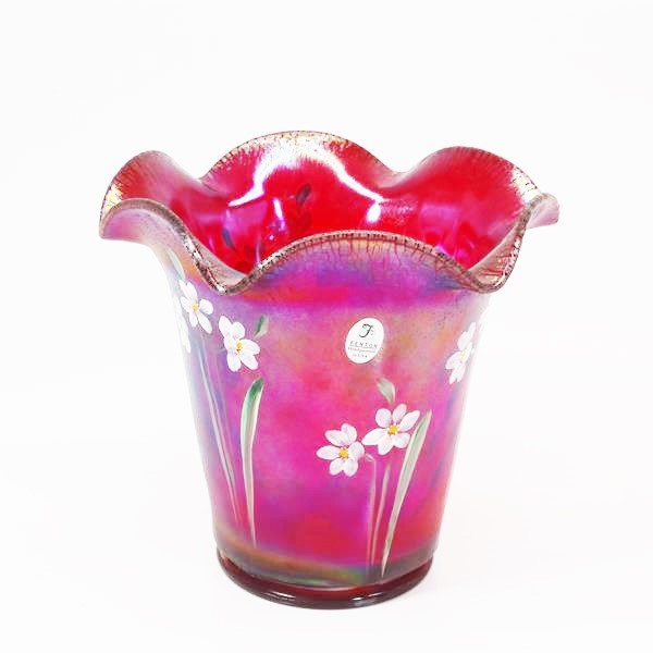 Ruby Stretch Fenton Art Glass Vase Hand Painted Black (1 of 1)