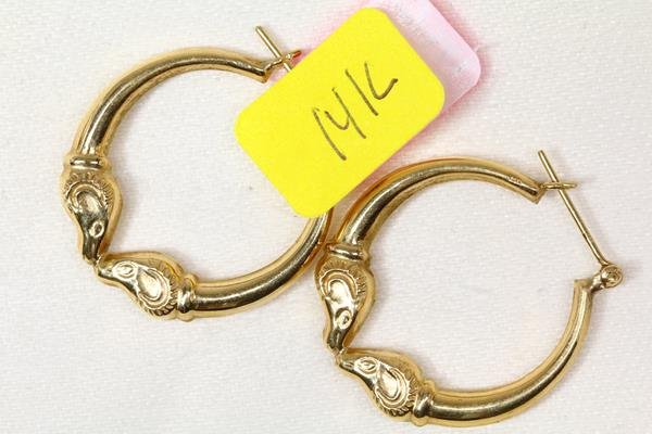 14k Yellow Gold Hoop Earrings Rams Head (1 of 1)
